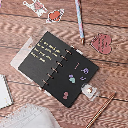 Glitter Powder PVC Binder Cover 6 Round Ring Binders Snap Button Closure Loose Leaf Folders Refillable Soft PVC Notebook Shell Protector (Rose Gold 6 Rings, A7 Binder)