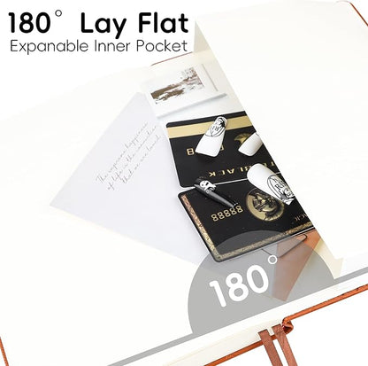 Lined Journal Notebook for Women Men, 192 Pages 100 GSM Thick Paper, Hardcover | Embossed Leather Journals for Writing, A5 College Ruled | Business, Work & School, 5.8"×8.5"(Brown)