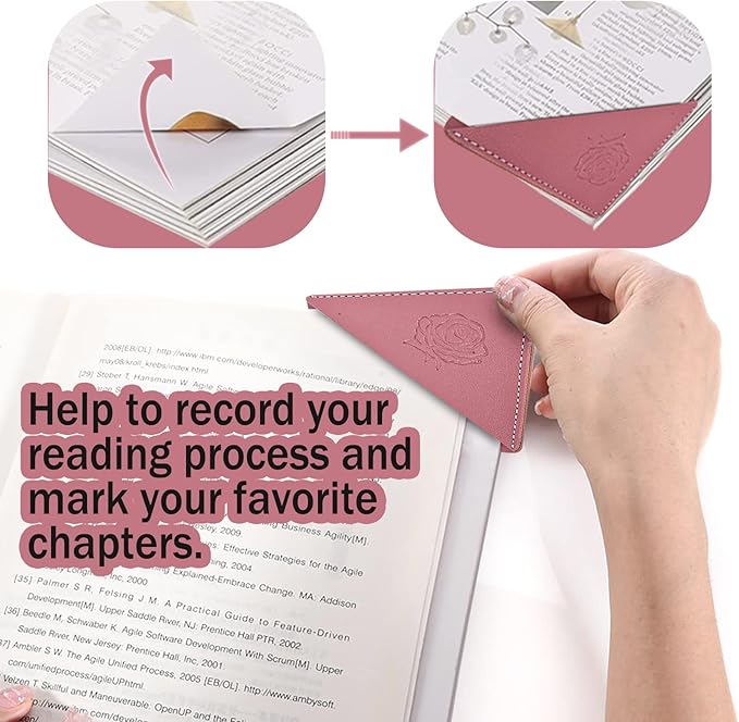 Leather Square Bookmarks - 3 Pieces Retro Flower Print Book Markers Clip Set for Teachers Students Book Reading Lovers, for School Office Home Supplies, Wayzton Corner Page Book Marks