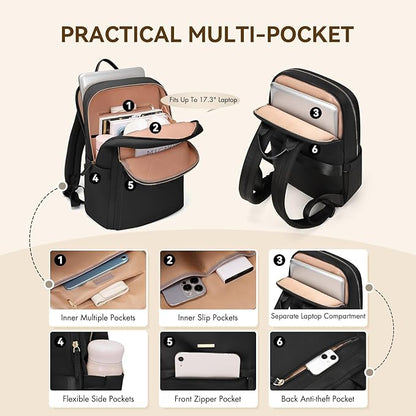 Laptop Backpack for Women Travel Work Commute Casual Daypack Backpack Purse Computer Bags Fit 16 Inch Notebook (Black)
