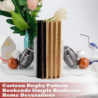 Resin Bookend Football Basketball Book Stopper Heavy Duty Bookend Modern Geometric Design for Home Library Office School Book Display