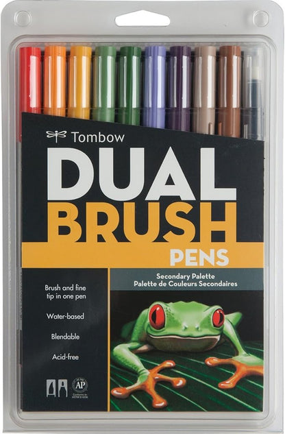 Tombow 56168 Dual Brush Pen Art Markers, Secondary, 10-Pack. Blendable, Brush and Fine Tip Markers