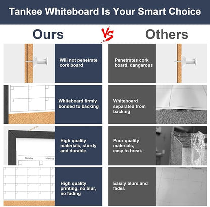 Dry Erase Calendar for Wall, 18x24 Inches Dry Erase Calendar Cork Board Combo, Magnetic White Board with Wood Framed, Hanging Dry Erase Board for Planner Home Office Kitchen Memo