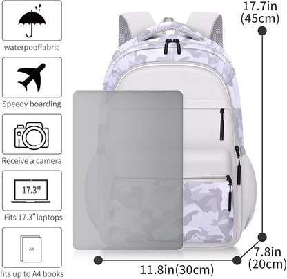 Cute Backpack for School Kids Camouflage Laptop Travel Backpack for Women Men Casual College Teen Bookbag(white)