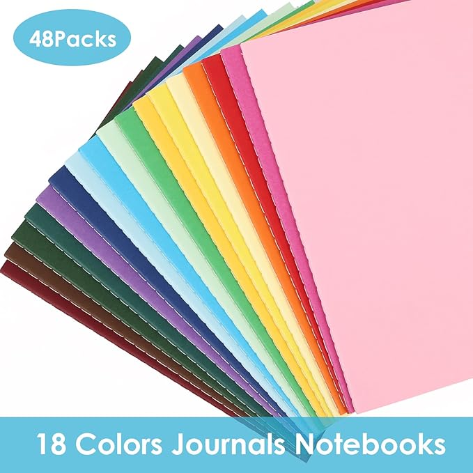 LABUK 48pcs A5 Bulk Notebooks Journals, 5.5 X 8.5in Lined Notebook Bulk, Colors Ruled Journals for Writing, Office, School 60 Pages, 18 Colors