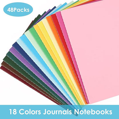 LABUK 48pcs A5 Bulk Notebooks Journals, 5.5 X 8.5in Lined Notebook Bulk, Colors Ruled Journals for Writing, Office, School 60 Pages, 18 Colors