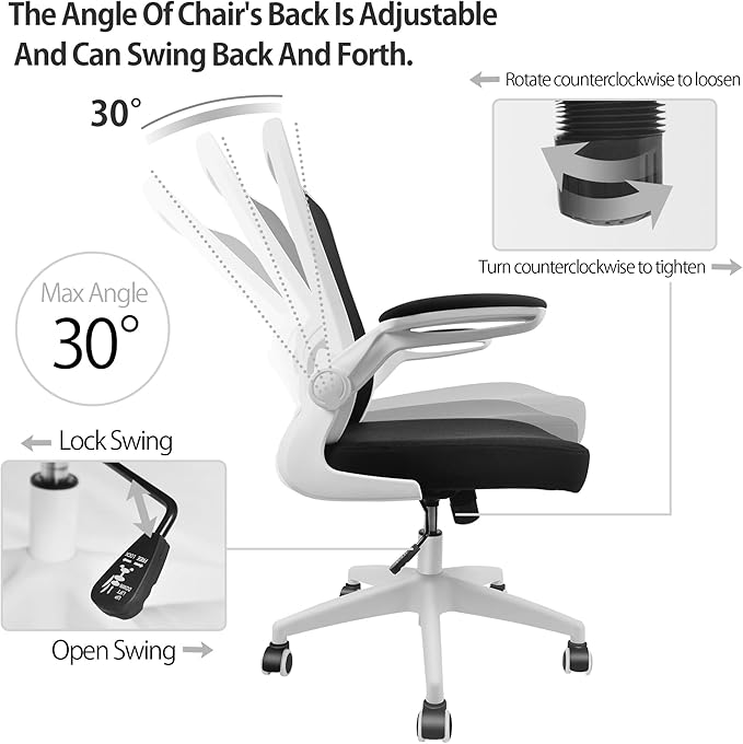 FelixKing Office Chair, Ergonomic Desk Chair with Adjustable Height and Lumbar Support Swivel Game Chair Desk Computer Chair with Flip up Armrests for Conference Room (White)