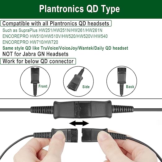 U10P Headset Adapter RJ9 to QD Cable for Plantronics Quick Disconnect Headset Cord Compatible with Polycom VVX411 VVX410 VVX311 VVX310 Plantronics ShoreTel Avaya NEC Aastra Mitel Nortel Landline Phone