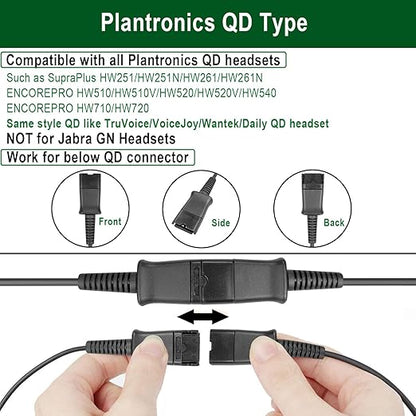 U10P Headset Adapter RJ9 to QD Cable for Plantronics Quick Disconnect Headset Cord Compatible with Polycom VVX411 VVX410 VVX311 VVX310 Plantronics ShoreTel Avaya NEC Aastra Mitel Nortel Landline Phone
