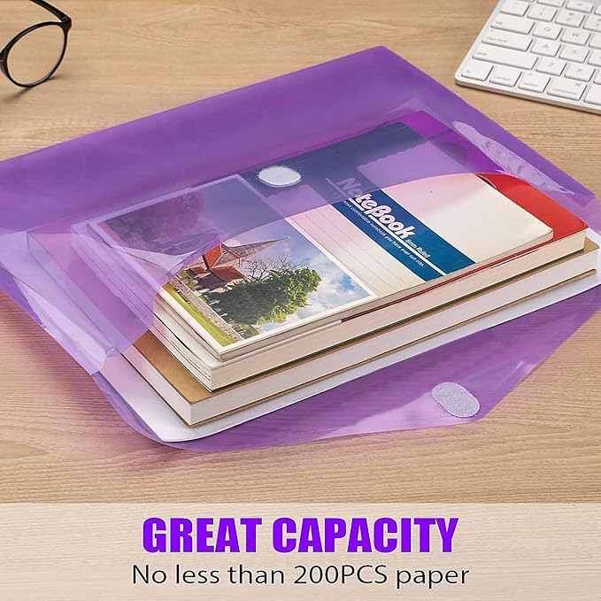 Sooez 12 Pack Plastic Envelopes Poly Envelopes, HeavyDuty File Folders, Clear Folders with Pockets, Folders for Documents Letter A4 Size, Filing Folders, Travel Bags, Office School Paper Storage