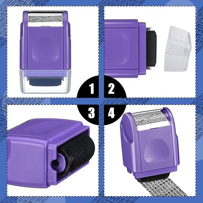 Nezyo 2 Pack Identity Protection Roller Stamp Identity Theft Stamp Confidential Roller Stamp Privacy Stamp Information Blocker Stamp and 4 Pack Refill Ink for ID Account Data Address Security (Purple)