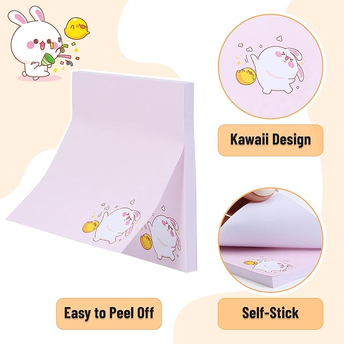 Mr. Pen- Sticky Notes, 3”x3”, 8 Pads, 400 Sheets, Cute Rabbit Sticky Notes, Sticky Pads Sticky Notes Aesthetic, Colorful Sticky Notes Bulk Sticky Notes Cute Sticky Notes for Women