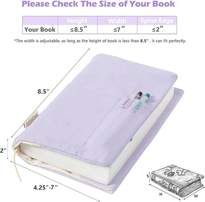 Canvas Book Covers, Washable Book Protector, Book Cover for Paperback Novels, Adjustable Book Cover for Hardcover with Pockets for Pen, Soft Cover Books, Book Lovers Gifts