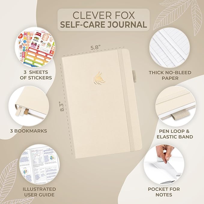 Clever Fox Self-Care Journal – Daily Reflection Notebook – Mental Health & Personal Development Planner, Meditation & Mood Log, A5 (Seashell)