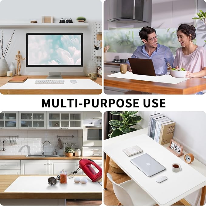 Bloss White Desk Mat, Mouse Pad, Waterproof Leather Desk Pad, Desk Matt for Desktop, Non-Slip Ccomputer Desk Protecor Mat for Office/Home (27.6 x 13.8 Inches)