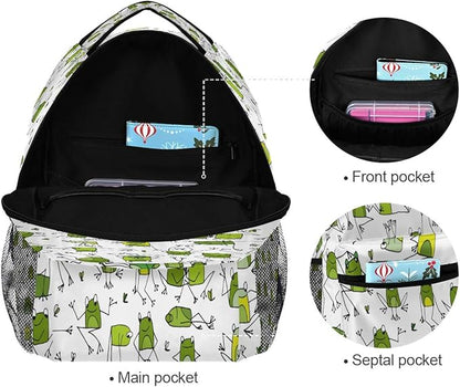 Blueangle Funny Frogs Pattern Print Travel Backpack for School Water Resistant Bookbag