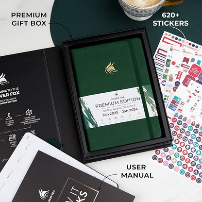 Clever Fox Dated Planner Premium Edition – 2025-2026 Weekly Planner for Planning, Goal Setting & Time Management – Planner Notebook with Habit Tracker & to-do List – A5 Size (Forest Green)