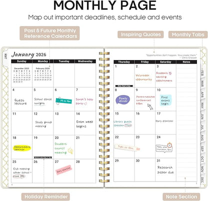 2026 Planner, Weekly and Monthly Calendar Planner, January 2026 - December 2026, Hardcover 2026 Calendar Planner Book with Tabs For Women & Men, Inner Pocket, Spiral Bound, Perfect for Office Home School Supplies - A4 (8.5" x 11"), Beige