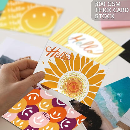 60 Hello Postcards for Mailing Bulk Blank Greeting Cards 4 x 6 Inch Sunny Sunflower Colorful Smiley Face Post Cards for Kids Adults Teachers Students Assorted Blank Note Cards 5 Hello Designs