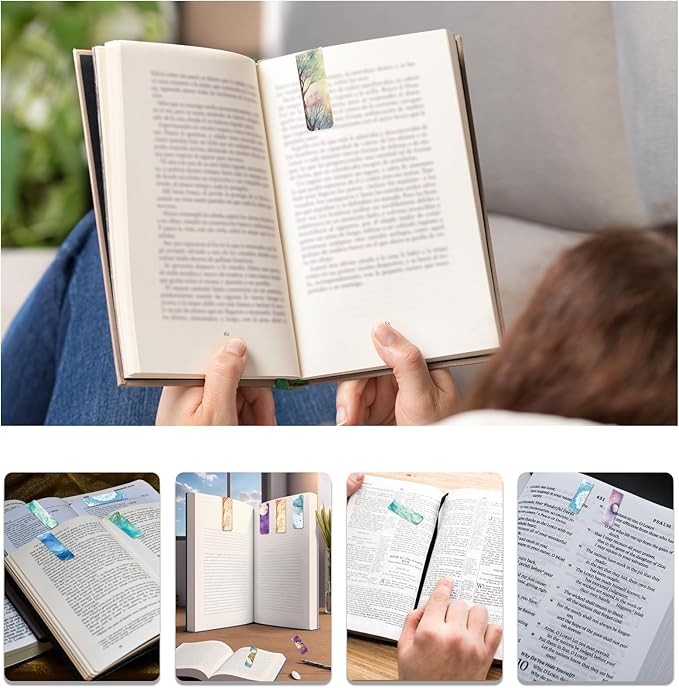 48 Pieces Magnetic Bookmarks Magnet Page Markers - Book Marks for Reading Women & Men with Storage Boxes - Cute Magnet Bookmark Clips for Reading Pleasure（Sky）