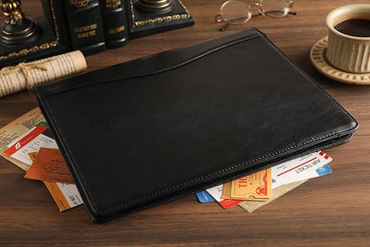 Personalized Leather Portfolio for Lefty, Engraved Leather Notepad Portfolio Binder, Custom Leather Legal Pad Padfolio, Christmas Gift for His/Her (Notepad, Black-Custom)