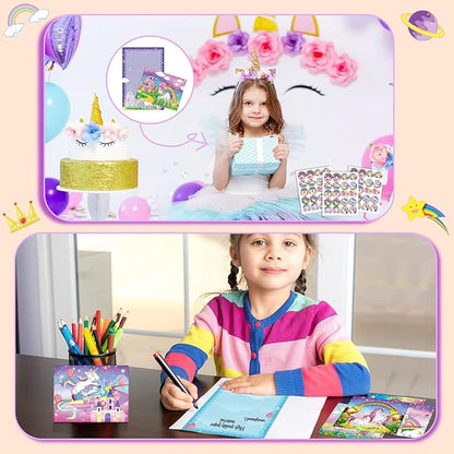 TaoBary 160 Packs Stationery Paper Set (50 Double Sided Stationery Writing Papers 50 Matching Envelopes) 60 Round Dot Sticker, 10 Design(Unicorn,8.5 x 11 Inch)