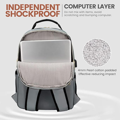 LOVEVOOK Laptop Backpack for Women 15.6 inch,Cute Womens Travel Backpack Purse,Professional Laptop Computer Bag,Waterproof Work Business College Teacher Bags Carry on Backpack with USB Port,Grey