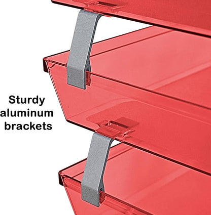 Acrimet 3 Tier Side Load Letter Tray Facility, Desktop File Organizer, A4 Letter Size Paper Organizer, Minimalist Storage Solution Paper Tray for Office, Home, Classroom (Plastic, Clear Red Color)