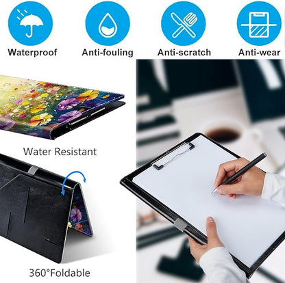 Wildflower PU Leather Padfolio Clipboard Notepad with Pen Loop and Elastic Strap Interview/Resume Document Organizer for Business School Office