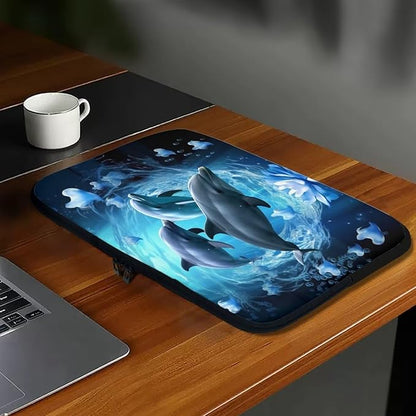 Dolphin Computer Sleeve for Women Men 12 inch Laptop Sleeve Durable Lap Top Case with Multiple Uses Tablet Bag Kawaii Animal Laptop Carrying Case Blue Flower Briefcase