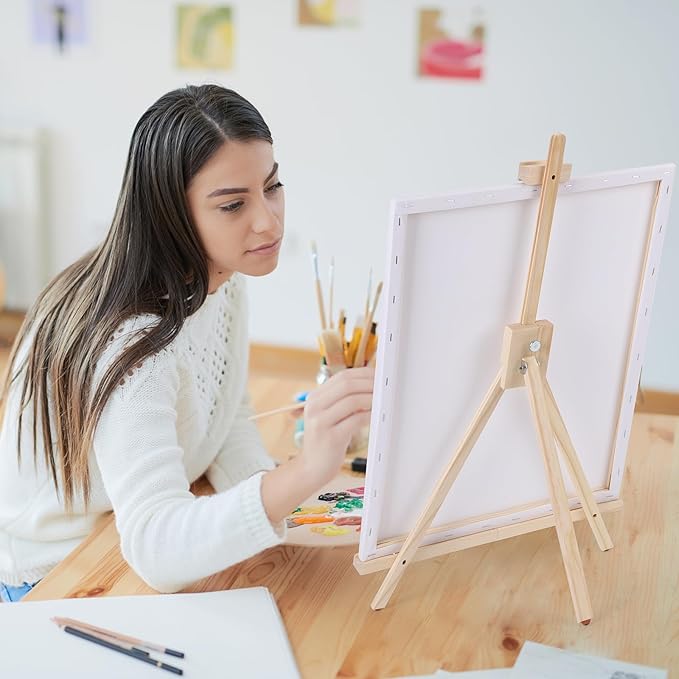 ESRICH Tabletop Easels for Painting,Painting Easel A-Type Adjustable Wooden Tabletop Easel Holds Highest to 21" Canvas Portable Desktop Easel Suitable for Artists, Beginners, Students (1Pack)