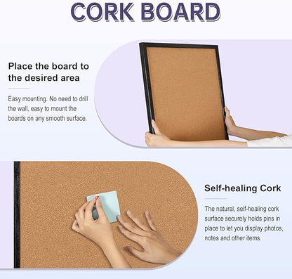 Miou Cork Board Bulletin Board, 36in X 24“ Decorative Hanging Pin Board for Wall with Black Wood Frame, 50 Push Pins Included…, 36inX24in Black…