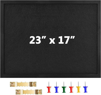 Large Cork Board Bulletin Boards 23"x17", Pin Board Wood Framed Display with Felt, Cork Boards for Wall, Jewelry, Notes, Memos, Photos, Home, Kitchen, Office, School, Wood Framed(Black) & Felt(Black)
