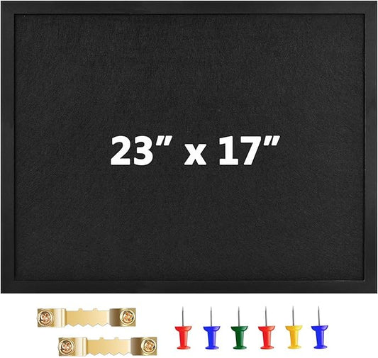 Large Cork Board Bulletin Boards 23"x17", Pin Board Wood Framed Display with Felt, Cork Boards for Wall, Jewelry, Notes, Memos, Photos, Home, Kitchen, Office, School, Wood Framed(Black) & Felt(Black)