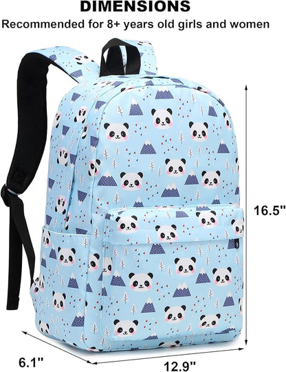 Panda School Backpack for Teens Girls, Womens College Bookbags Kids School Bags Laptop Backpacks (Blue)