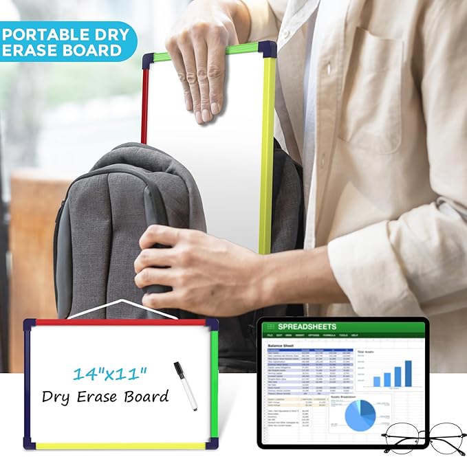 MaxGear Colorful Small Dry Erase Board, 14"x11" Double-Sided Hangable with Dry Erase Marker, Portable Whiteboard for Home School Office - Planning Writing Learning Drawing Art Education