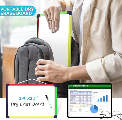 MaxGear Colorful Small Dry Erase Board, 14"x11" Double-Sided Hangable with Dry Erase Marker, Portable Whiteboard for Home School Office - Planning Writing Learning Drawing Art Education