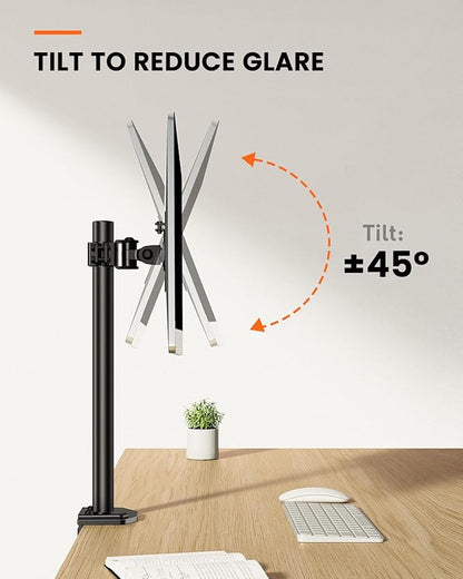 Ergear Monitor Mount for Most 13-32" Computer Screens up to 17.6lbs, Improved LCD LED Monitor Riser, Adjustable Height and Angle, Single Desk Mount Stand, Black, EGCM12
