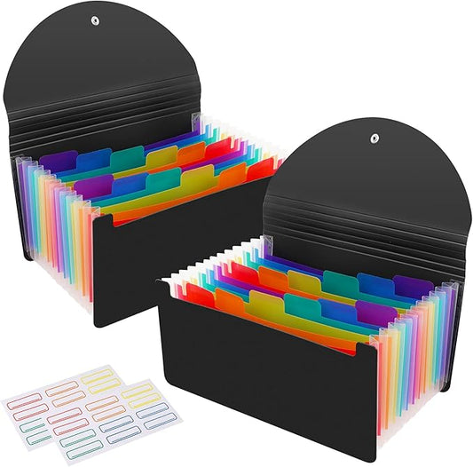 2 Pack 13 Pockets A6 Mini Coupon Organizer Wallet, Expandable Accordion File Organizer for Storage Receipt Cards Coupons Tickets - Black