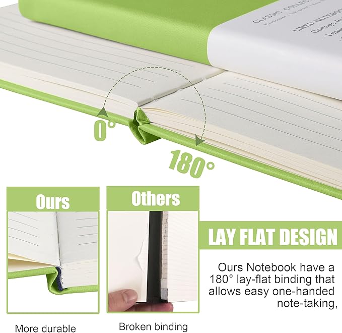 Lined Journal Notebook, 10Pack(Grass Green), 160 Pages, Medium 5.7 inches x 8 inches - 100 gsm Thick Paper, Hardcover