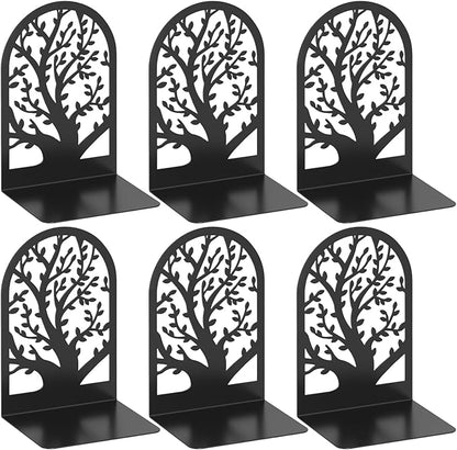 VFINE Tree Style Bookends 3 Pairs, Bookends for Shelves, Tree Metal Book Ends, Book Holder for Shelves, Decorative Unique Black Book Ends to Hold Books, Book Stopper Office Supplies