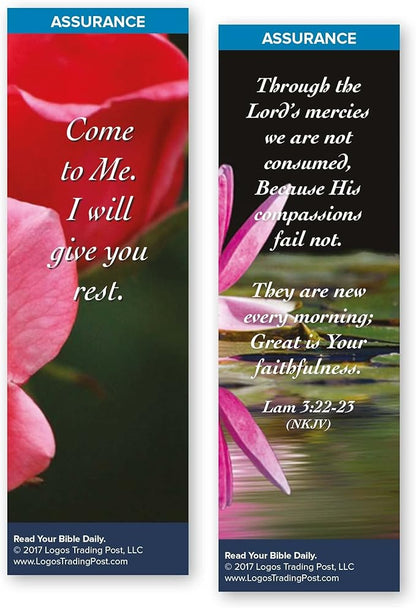 Christian Bookmark with Bible Verse, Pack of 25, Assurance Themed, Come to Me, I Will Give You Rest, Matthew 11:28-29