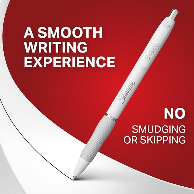 SHARPIE S-Gel, Gel Pens, Drawing Pens, Gel Ink Pens for Journaling, Writing Pens, Coloring Pens, Medium Point Pens (0.7mm), White Barrel, Assorted Ink Colors, 4 Count