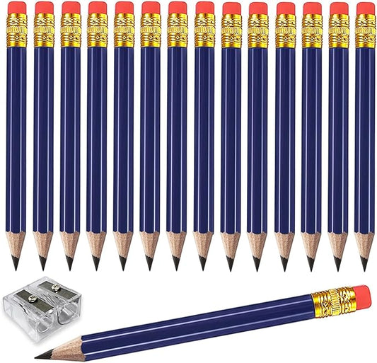 Adhere 25pcs Golf Pencils with eraser Hexagon Wooden Pencils Graphite 2B for Golf Event Scoring,Classroom,Wedding,Company Meetings,Pew, Pocket (Navy Blue)