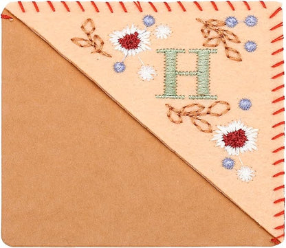 PATIKIL Personalized Embroidered Corner Bookmark, Cute Flower Felt Stitched Triangle Book Mark Page Marker for Women Men Book Lovers Teachers, Pink, Letter H