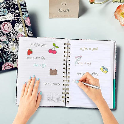 Ruled Notebook/Journal - Classic Lined Journal/Notebook, 6.4'' x 8.5'', Hardcover with Thick Paper, Twin-Wire, Banded + Pen Holder +Inner Pocket - Petunia