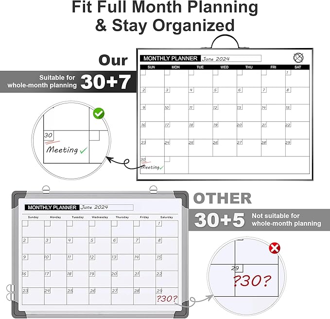 ARCOBIS Monthly Calendar Whiteboard - 12" x 16" Double-Sided Magnetic Dry Erase Board with Black Frame - Portable Wall Hanging Planner for Home, Office, School