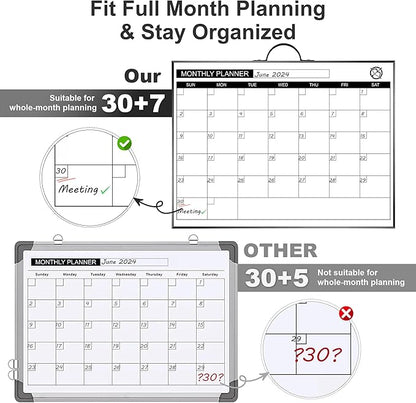 ARCOBIS Monthly Calendar Whiteboard - 12" x 16" Double-Sided Magnetic Dry Erase Board with Black Frame - Portable Wall Hanging Planner for Home, Office, School