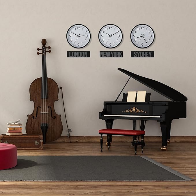 Sasylvia 3 Pcs 10 Inch Wall Clock Battery Operated Round Clock with 3 Pcs Black Acrylic Sheets 4 Sheets of Self Adhesive Vinyl Letter Stickers Alphabet Stickers for School Office Home