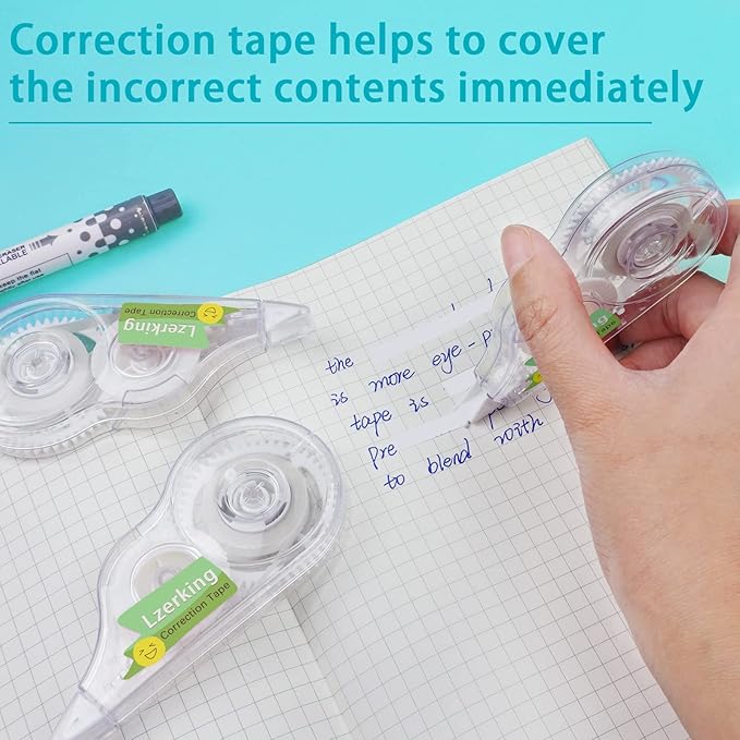 Lzerking Correct Correction Tape,White,32-Count,Transparent Dispenser Shows How Much Tape is Remaining